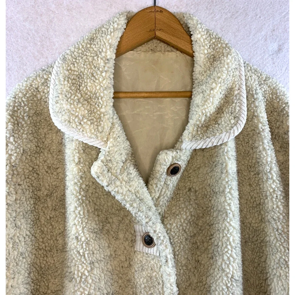 Vintage Haband Women Oversized‎ Sherpa Button Jacket Sz XL Cottage Folk Rustic